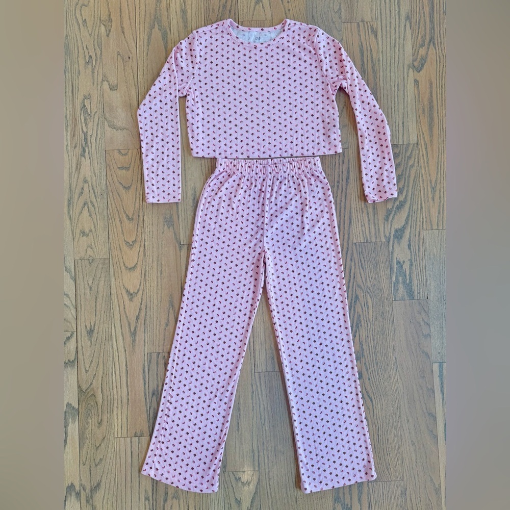 Gap Girls Pink Ditsy Floral Print 2-Piece Long Sleeve Pajama Set Size 14